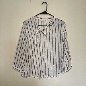 Mine | White Blouse with Navy Stripes